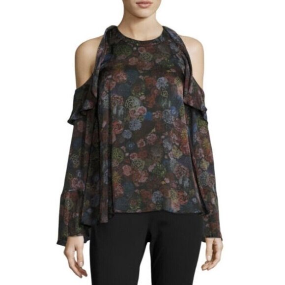 IRO Tops - IRO Womens Top Silk Cold Shoulder Floral Blouse Peasant Cut Out Ciclan Size 40